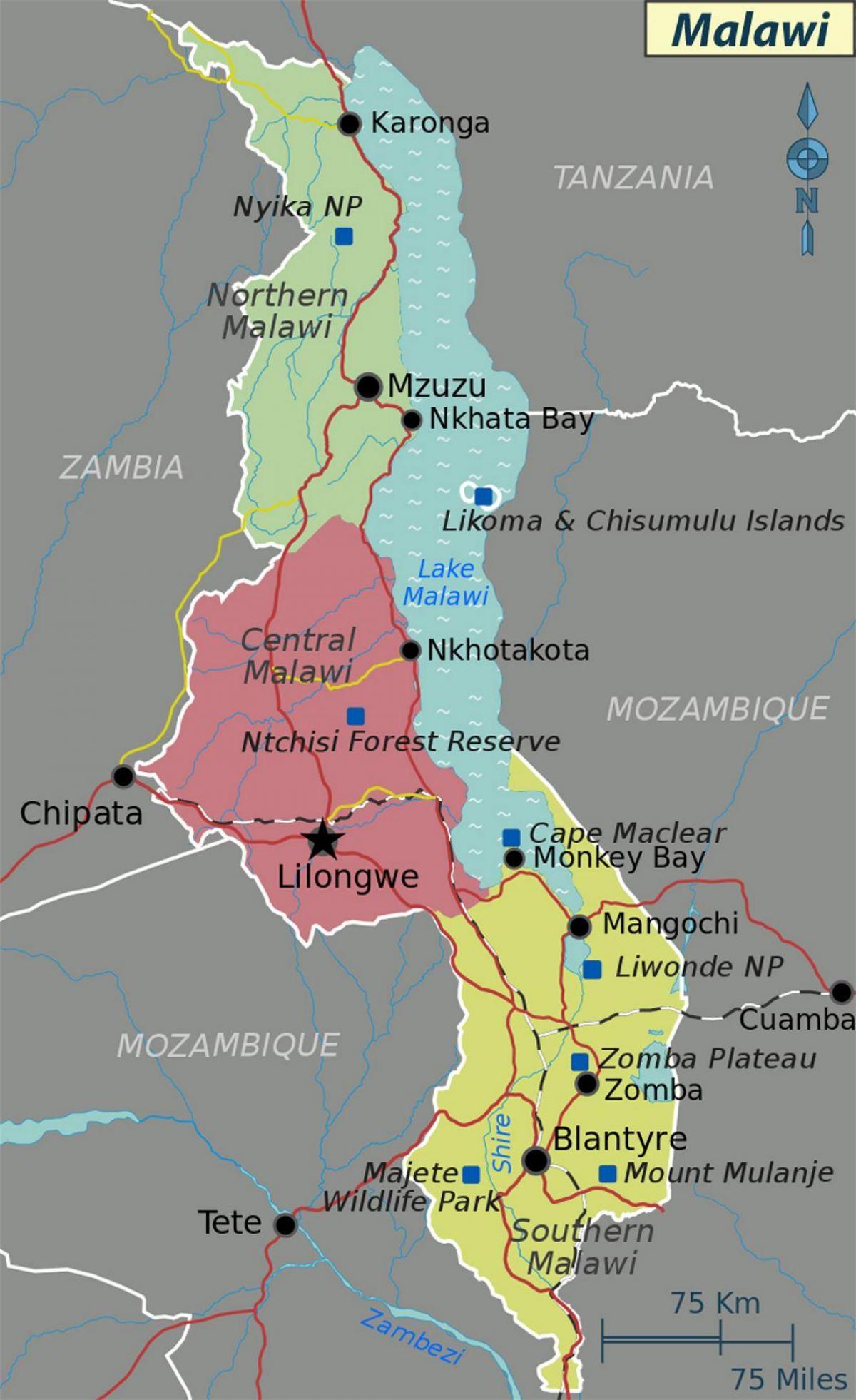 خريطة بحيرة ملاوي في أفريقيا