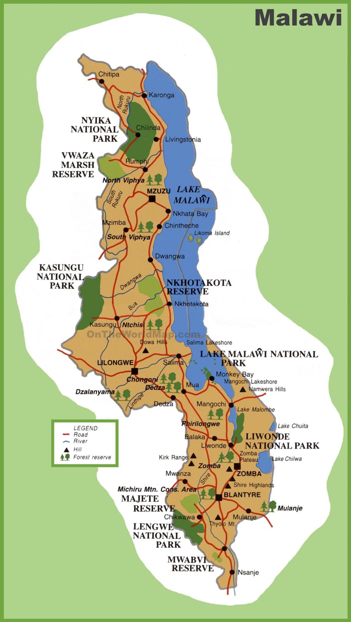 خريطة ملاوي والدول المحيطة